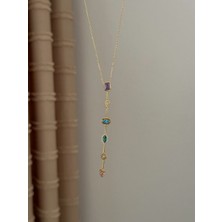 Gold Taşlı Çelik Y Kolye