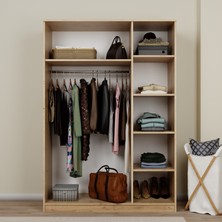 Lucas 3 Kapaklı, 6 Raf Bölmeli, Askılıklı Geniş Elbise Dolabı, Gardırop, Safir Meşe 190×135