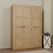 Lucas 3 Kapaklı, 6 Raf Bölmeli, Askılıklı Geniş Elbise Dolabı, Gardırop, Safir Meşe 190×135