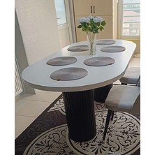 Ada 180X90X75CM (36MM Kalın Kenarlı) Oval Beyaz Sütunlu Yemek Masası (Sandalye Yok Sadece Masadır)