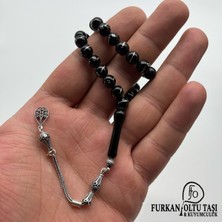 Nurullah Ateş Usta Imzalı Hakiki Erzurum Oltu Taşı Gümüş Işlemeli & Gümüş Püskülli Tesbih