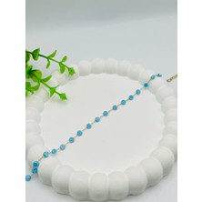 Turkuaz Kare Boncuklu Çelik Halhal