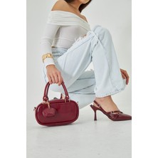 Neka Bordo Charm Detaylı El, Kol ve Omuz Çantası