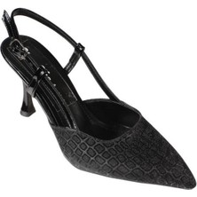 Yazkış Kadı Gümüş Altın Siyah Ince 8cm Topuklu Önü Kapalı Arkası Açık Abiye Düğün Ayakkabısı