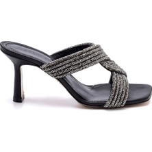 Torstein Siyah Hakiki Deri Kadın Topuklu Terlik