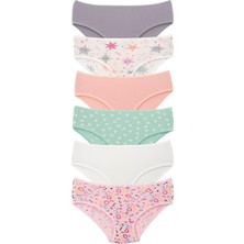 Kız Çocuk Pamuklu Renkli Baskılı Külot 6'lı Paket Karışık Renkli