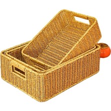 3'lü Rattan Dekoratif Rustik Çok Amaçlı Sepet - Organizer