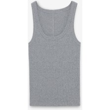 Lıllesol Kadın Fitilli Görünümlü Slim Fit Vücuda Oturan Havuz Yakalı Pamuklu Basic Antrasit Atlet