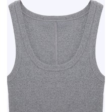Lıllesol Kadın Fitilli Görünümlü Slim Fit Vücuda Oturan Havuz Yakalı Pamuklu Basic Antrasit Atlet