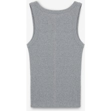 Lıllesol Kadın Fitilli Görünümlü Slim Fit Vücuda Oturan Havuz Yakalı Pamuklu Basic Antrasit Atlet