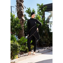 Rukomayo Siyah Katlı Model Lycra ( Su Itici ve Çabuk Kuruyan ) Kumaş Tesettür Mayo