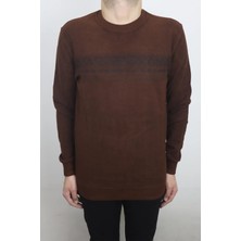 Santa Fistan Store Erkek Kiremit Desenli Spor Normal Kalıp Bisiklet Yaka Selanik Kumaşlı Kışlık Kazak