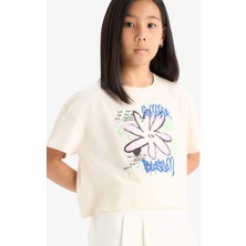 DeFacto Bisiklet Yaka Baskılı Kısa Kollu Tişört Kız Çocuk E0384A825SM