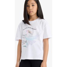 DeFacto %100 Pamuk Frozen Relax Fit Bisiklet Yaka Kısa Kollu Tişört Kız Çocuk E8166A825HS