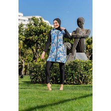 Mirates Siyah Desenli Paraşüt Kumaş Tesettür Mayo