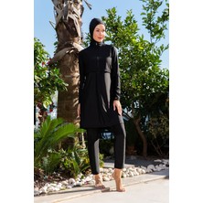 Rukomayo Siyah Crop Model Lycra ( Su Itici ve Çabuk Kuruyan ) Kumaş Tesettür Mayo