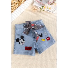 Fiğürlü Denim Şık Kot  Kız Çoşuk Şort