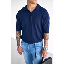 Erkek Yarım Fermuarlı Polo Yaka T-Shirt Lacivert