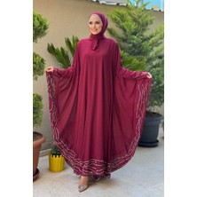 Taş Detaylı Abayalı Elbise Takım 3927 Bordo