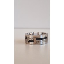 316L Paslanmaz Çelik Siyah Detaylı Gümüş Yüzük