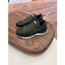 1091 Haki Paraşüt Nubuk Detay Hakiki Deri Erkek Sneakers - Erkek Spor Ayakkabı