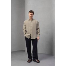 Erkek Yarım Oversize Kesim Keten Görünümlü Gömlek
