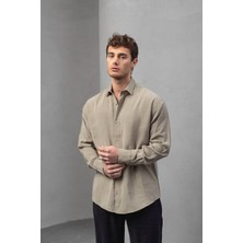 Erkek Yarım Oversize Kesim Keten Görünümlü Gömlek