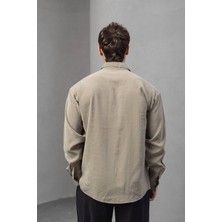 Erkek Yarım Oversize Kesim Keten Görünümlü Gömlek