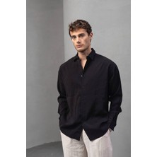 Erkek Yarım Oversize Kesim Keten Görünümlü Gömlek