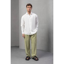Erkek Yarım Oversize Kesim Keten Görünümlü Gömlek