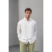 Erkek Yarım Oversize Kesim Keten Görünümlü Gömlek