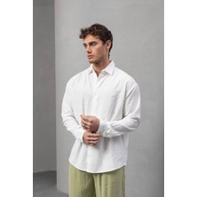 Erkek Yarım Oversize Kesim Keten Görünümlü Gömlek