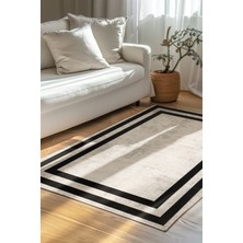 Elegant Line Modern Şönil Halı | Siyah Çerçeveli, Kaymaz, Yıkanabilir, Minimalist Stil