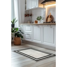 Elegant Line Modern Şönil Halı | Siyah Çerçeveli, Kaymaz, Yıkanabilir, Minimalist Stil