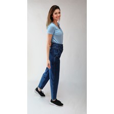 Balins Çift Düğmeli Mom Pantolon Koyu Mavi