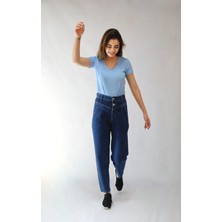 Balins Çift Düğmeli Mom Pantolon Koyu Mavi