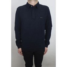 Santa Fistan Store Erkek Lacivert Düz Spor Kesim Normal Kalıp Polo Yaka Selanik Kumaşlı Kışlık Kazak