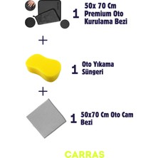 Carras Auto Lüks Kurulama Seti ( Premium Kurulama Bezi 50X70 CM-750GSM + Cam Bezi 50X70 cm + Sünger)