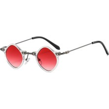 Toz Vintage Glossy Kırmızı Cam Şeffaf Yuvarlak Kemik Çerçeve Vintage Retro Güneş Gözlüğü