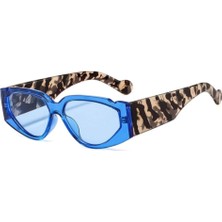 Toz Vintage Showy Mavi Leopar Desenli Kemik Çerçeve Vintage Retro Güneş Gözlüğü