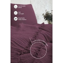 %100 Pamuk Çift Kişilik Müslin Yatak Örtüsü 4 Katlı Yumuşak Battaniye Müslin Pike Takımı 3 Parça Mor