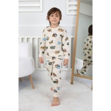 Transportation Veichle Desenli Çocuk Pijama Takımı (Alt-Üst) Bej 3-8 Yaş