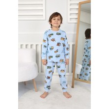 Transportation Veichle Desenli Çocuk Pijama Takımı (Alt-Üst) Bej 3-8 Yaş