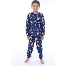 Gezegen Desenli %100 Pamuk Lacivert Çocuk Pijama Takımı