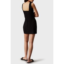 Calvin Klein Pamuk ve Keten Karışımlı Regular Fit Kare Yaka Mini Elbise J20J225277BEH Bayan Elbise J20J225277 Beh