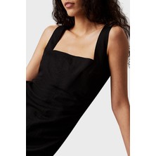 Calvin Klein Pamuk ve Keten Karışımlı Regular Fit Kare Yaka Mini Elbise J20J225277BEH Bayan Elbise J20J225277 Beh