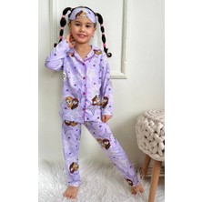 Alinna Kız Çocuk Pijama Takımı. Uzun Kollu Düğmeli Pijama Takımı. Uyku Göz Bantlı Pijama Takım