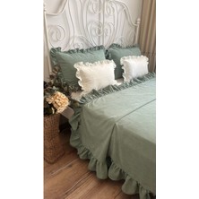 Vintage Adaçayı Yeşili Fırfırlı Yatak Örtüsü Çift Kişilik 3 Parça