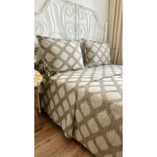 Yeşil Bej Klasik Desen Pamuklu Yatak Örtüsü / Pike Takımı Çift Kişilik