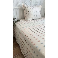 Lale Model Ekru Pembe Mavi Yatak Örtüsü / Pike Takımı Tek Kişilik